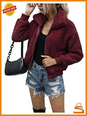 Faux Fur Short Coat Casual Shaggy Jacket Zip-Up Fluffy Winter